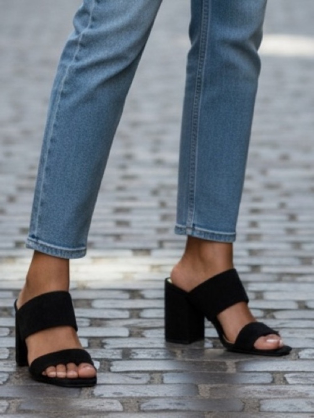 BP Black Double-Strap Suede Slide Sandals in size 6.5